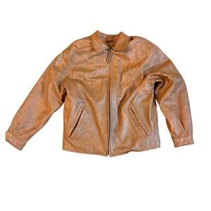 Preswick & Moore Brown Genuine Leather‎ Jacket Men’s Med Zip Front Collared EUC